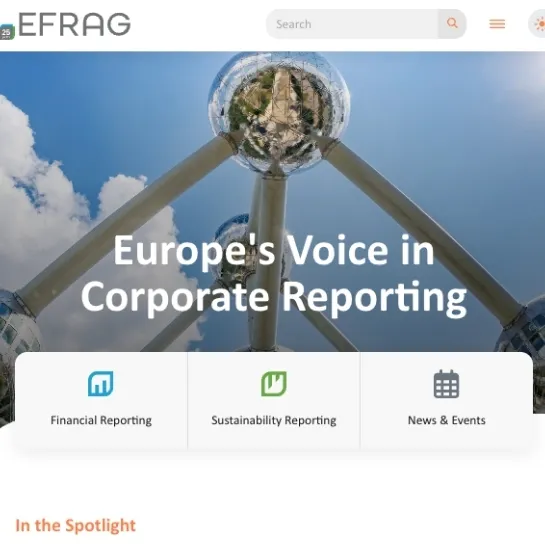 Captura de la web de EFRAG con el lema Europe's Voice in Corporate Reporting, organismo que desarrolló el estándar VSME para pymes europeas